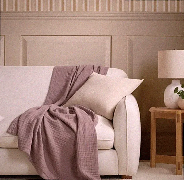 $179 PARACHUTE Cloud Organic Cotton/Linen Gauze Throw Blanket CLOVER 50x70
