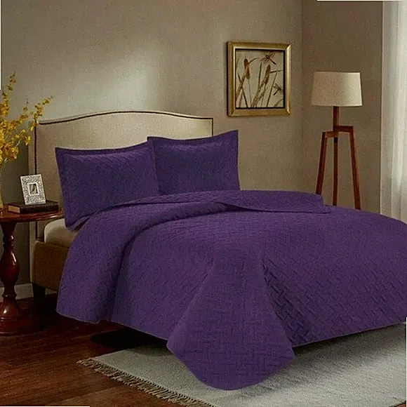 3PC Quilt Bedspread Set Oversized Queen Parachute Purple