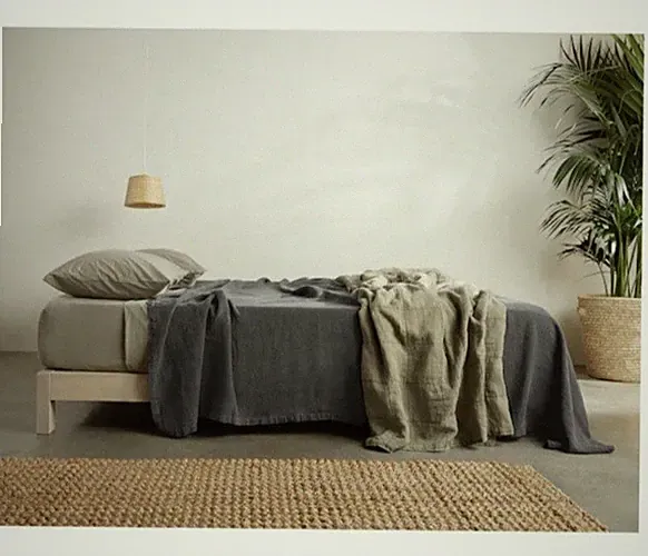 NWOT $349 PARACHUTE Vintage 100% Flax Linen Bed Blanket KING Charcoal