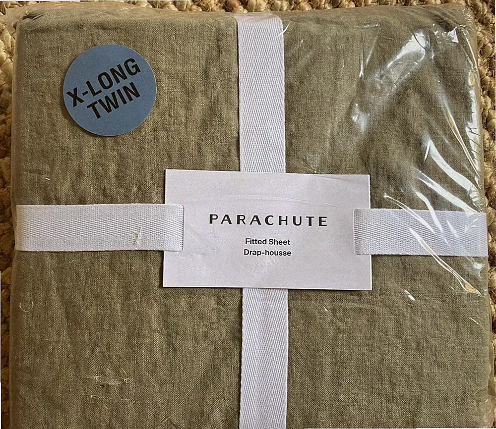 NWT PARACHUTE 100% Linen Twin XL Fitted Sheet BRAND NEW SURPLUS green