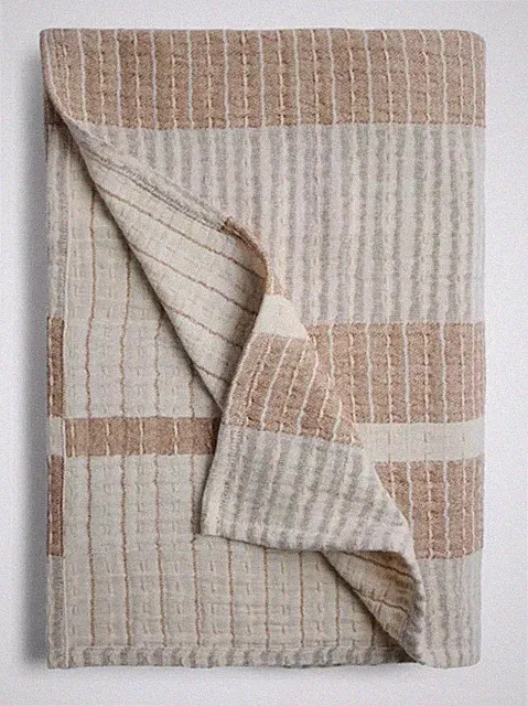 Parachute Beachcomber 50" x 70" Cotton Stripe Stitched Throw Parchment Pecan NWT