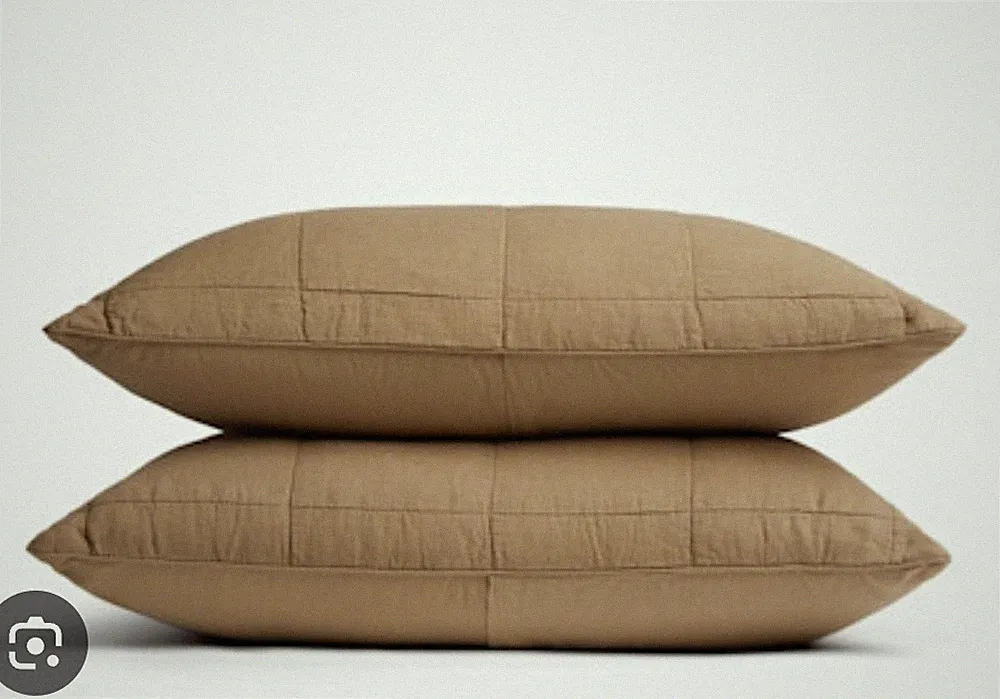 PARACHUTE Linen Box Quilted Sham Set Of 2 Standard Shams Khaki, Nwt!