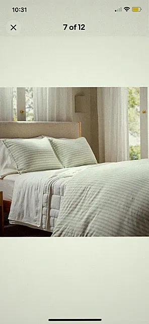 Parachute Relaxed Linen Cotton Jade Parchment Stripe Duvet Cover & Sham Set F/Q