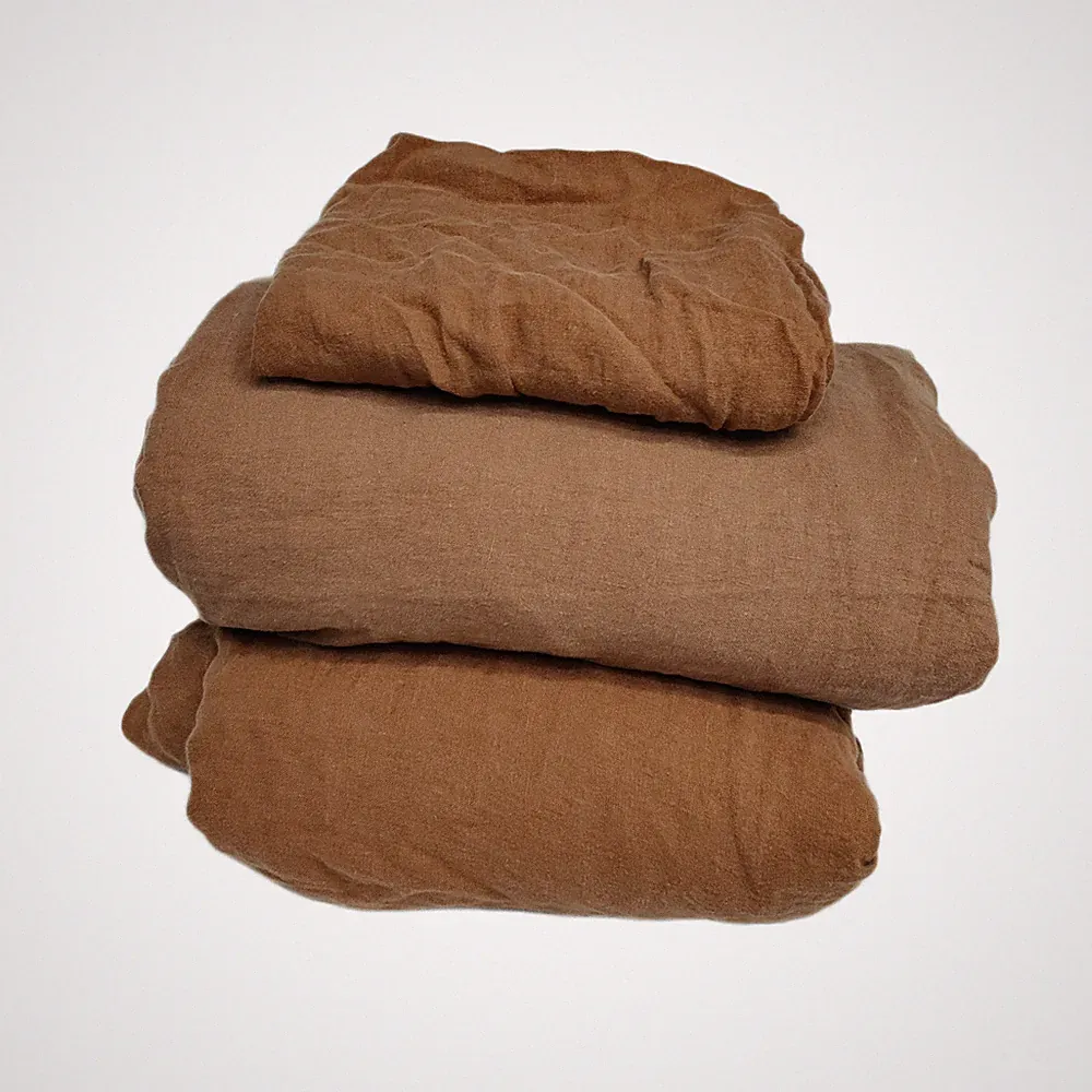 Set of 3 Parachute King Fitted & Flat Sheets 1 Pillowcase Brown Linen Classic